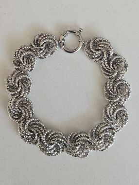 Unique Vintage OT 925 Turkey Sterling Silver Braided Swirl Statment Bracelet 8"